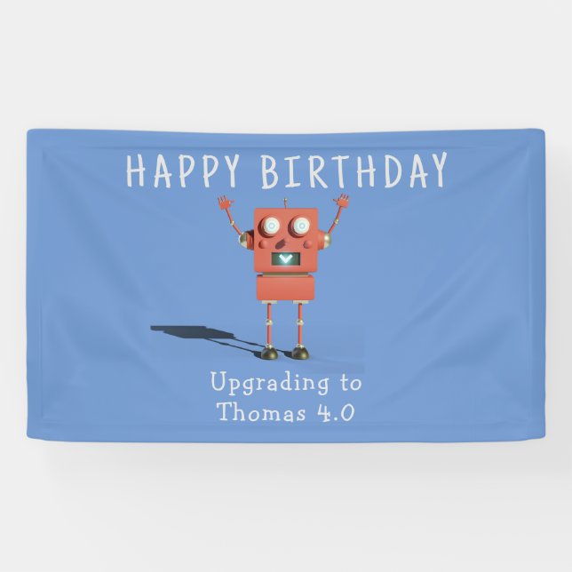 Rote 3D-Roboter-Kindergeburtstagsfeier Banner (Horizontal)