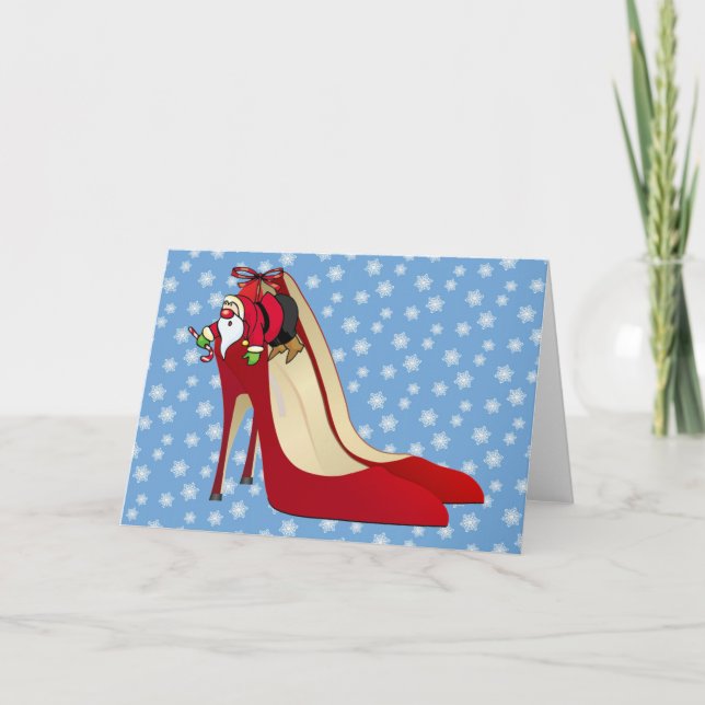 Rote Absatz-Schuhe/Sankt-Elf Feiertagskarte (Vorderseite)