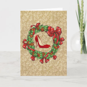 Rote Absatz-Schuhe/WeihnachtsKranz Feiertagskarte