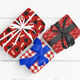 Rote Abschluss-Diplome Gemischte Abschlussmuster Geschenkpapier Set