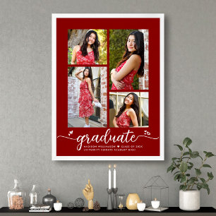 Rote Abschlussfeier 4 Foto-Script Herzen Modern We Poster