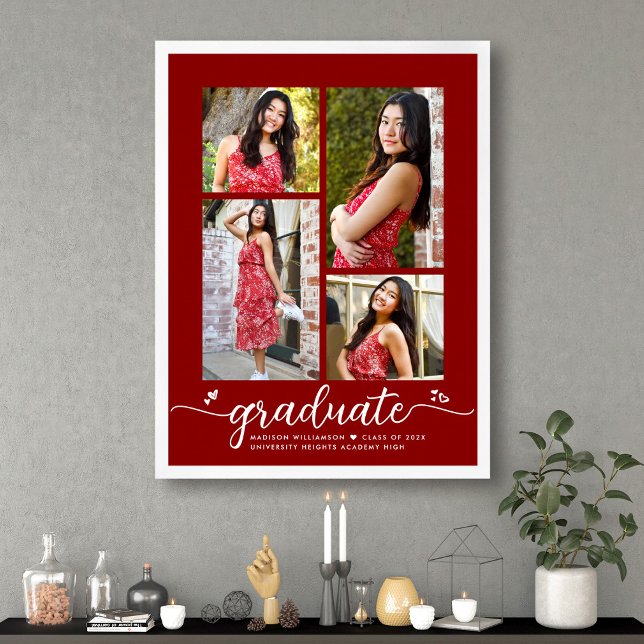 Rote Abschlussfeier 4 Foto-Script Herzen Modern We Poster (Von Creator hochgeladen)
