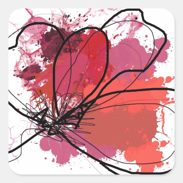 Rote Abstrakte Brush Splash Blume .JPEG Quadratischer Aufkleber (Vorderseite)