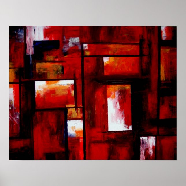 Rote Abstrakte Quadrate Art Print Poster (Vorne)