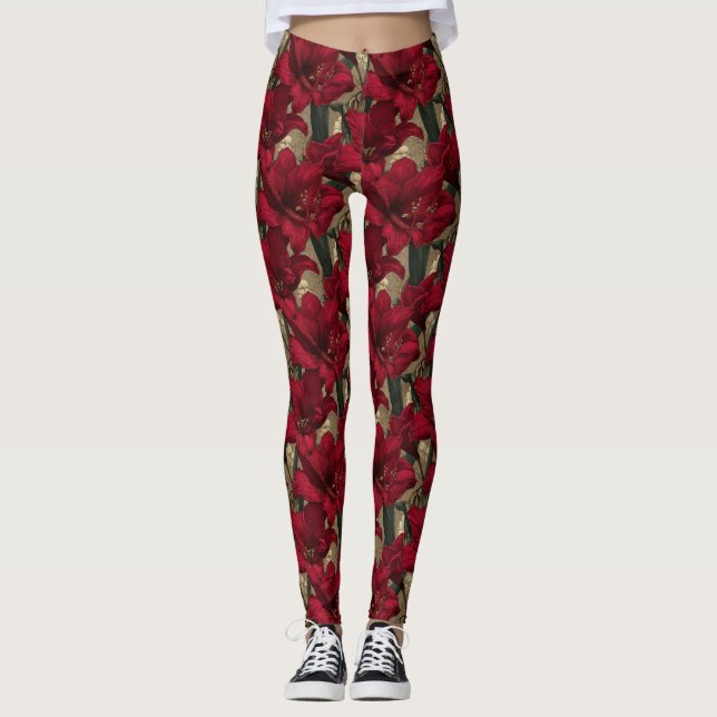 Rote Active Wear Amaryllis Funkeln Muttertag Idee Leggings (Vorderseite)