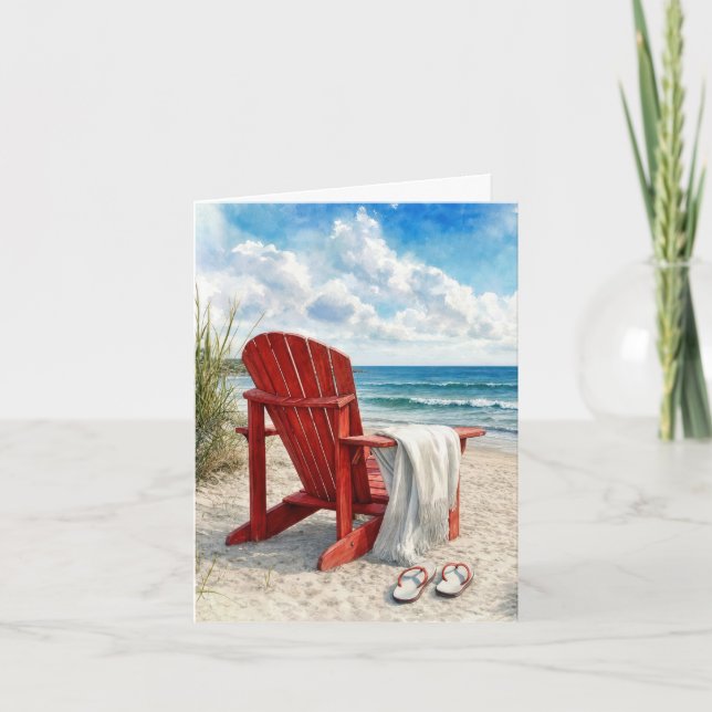 Rote Adirondack-Strandliege mit Flip-Flops Karte (Vorderseite)