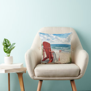 Rote Adirondack-Strandliege mit Flip-Flops Kissen