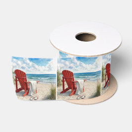 Rote Adirondack-Strandliege mit Flip-Flops Satinband