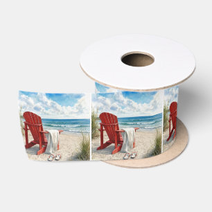Rote Adirondack-Strandliege mit Flip-Flops Satinband