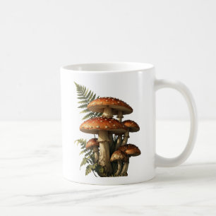 Rote Amanita-Pilze mit Farn Botanisch Kaffeetasse