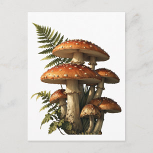 Rote Amanita-Pilze mit Farn Botanisch Postkarte