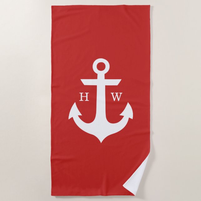 Rote Anchor Monogram Strandtuch (Vorderseite)