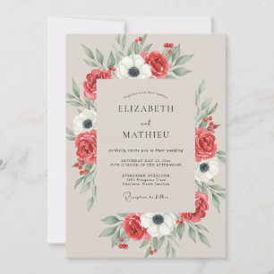 Rote Anemone Gemalte Hochzeit Einladung
