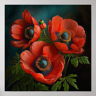 Rote Anemonen-Blumen Kunst Druck Poster