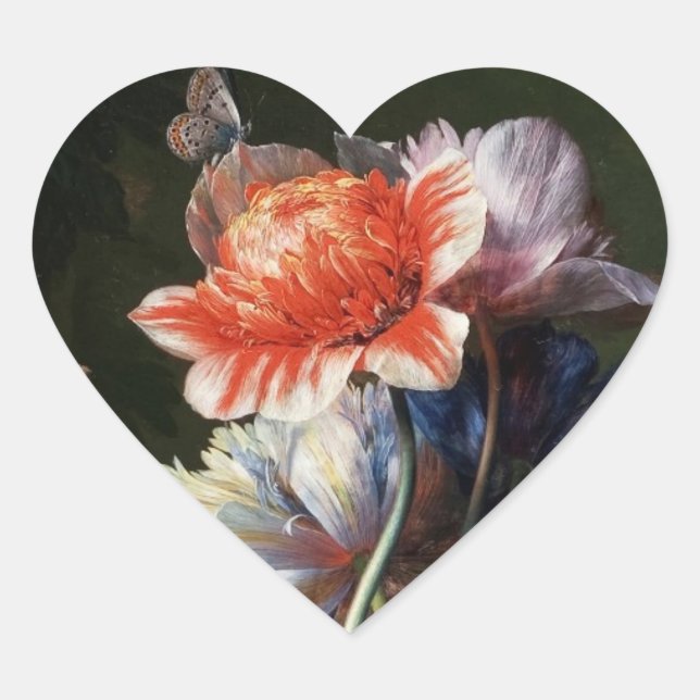 ROTE ANEMONEN, WEISSE BLUME, BAKERFLY-MONOGRAMM Herz-Aufkleber (Vorderseite)