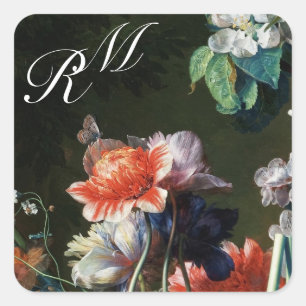 ROTE ANEMONEN, WEISSE BLUME, BAKERFLY-MONOGRAMM QUADRATISCHER AUFKLEBER