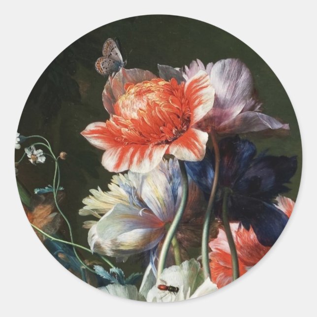 ROTE ANEMONEN, WEISSE BLUME, BAKERFLY-MONOGRAMM RUNDER AUFKLEBER (Vorderseite)