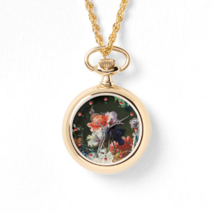 ROTE ANEMONEN, WEISSE BLUME, SCHWARZE SCHWARZE SCH ARMBANDUHR