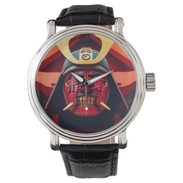 Rote Anime-Samurai-Maske Armbanduhr (Vorderseite)