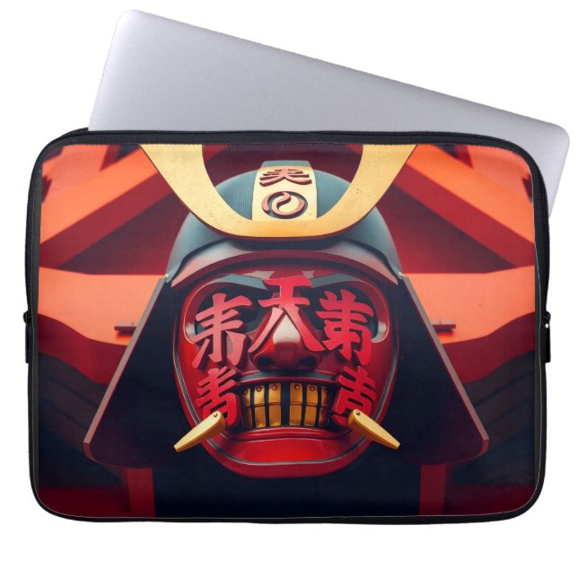 Rote Anime-Samurai-Maske Laptopschutzhülle (Vorderseite)