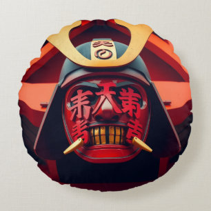 Rote Anime-Samurai-Maske Rundes Kissen