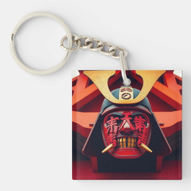 Rote Anime-Samurai-Maske Schlüsselanhänger (Vorderseite)