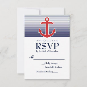 Rote Ankernautische gestreifte RSVP-Antwortkarte RSVP Karte