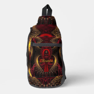 Rote Ankh Göttin Gold HeART Fraktale Crossbody Bag