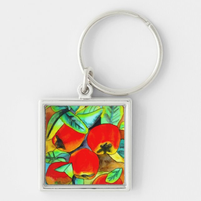 Rote Äpfel Aquarellmalerei Schlüsselanhänger (Vorne)