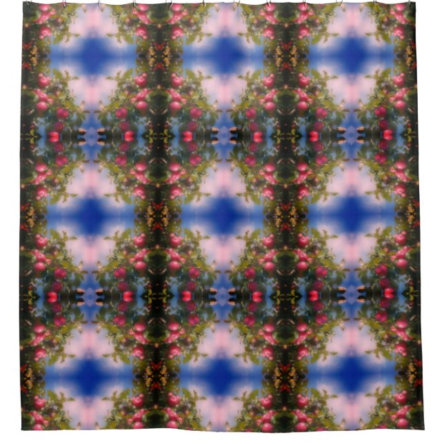 Rote Äpfel auf Abstrakten Bäumen Duschvorhang (Vorderseite)