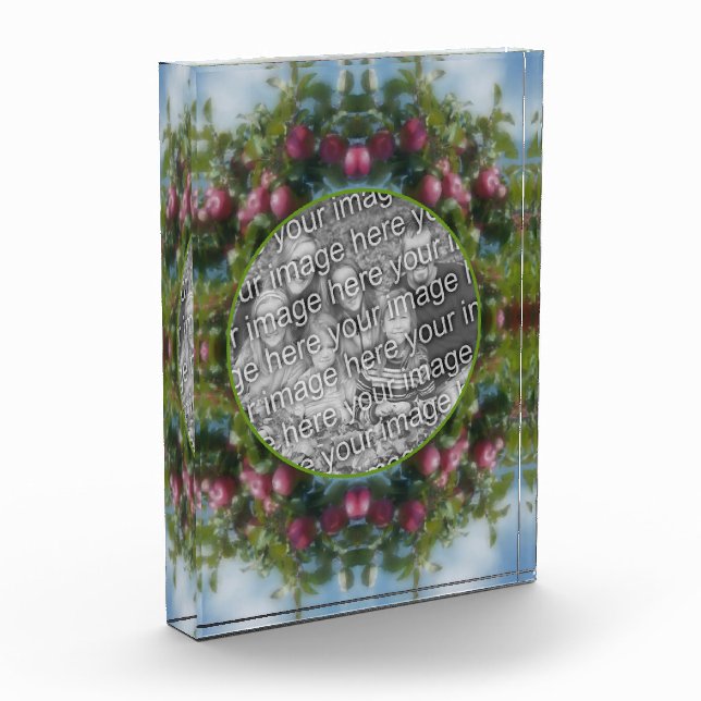 Rote Äpfel auf Baumkronenrahmen hinzufügen Fotoblock (Links)