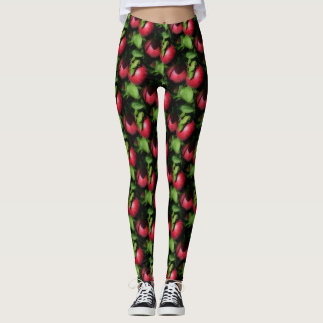 Rote Äpfel auf Baumnatur Muster Leggings (Vorderseite)