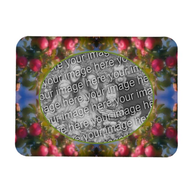 Rote Äpfel auf Baumrahmen hinzufügen Ihr Foto Magnet (Horizontal)