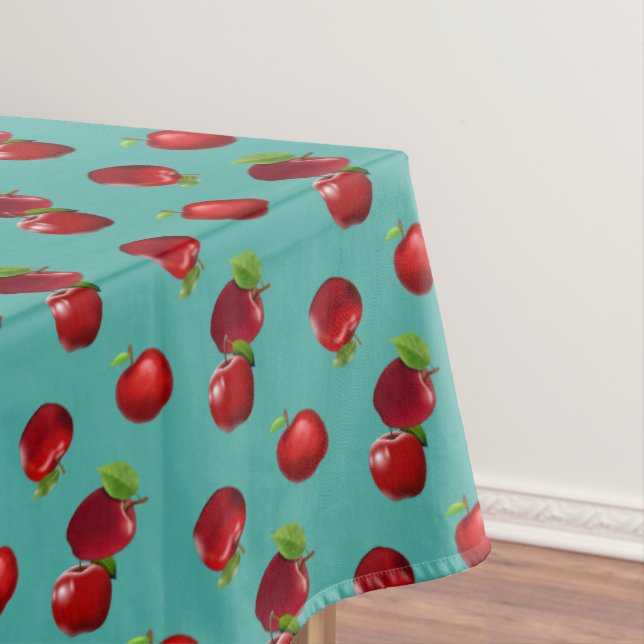 Rote Äpfel auf Emerald Aquamarin Tablecloth Tischdecke (Beispiel)