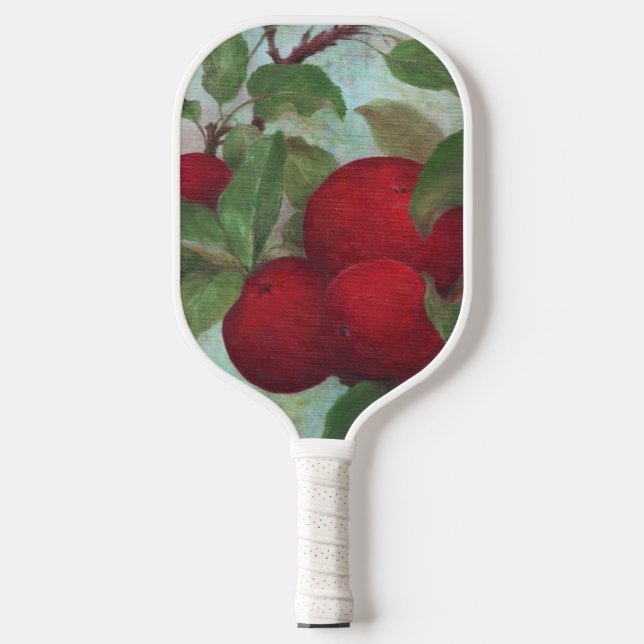 Rote Äpfel auf Grün Pickleball Schläger (Vorderseite)