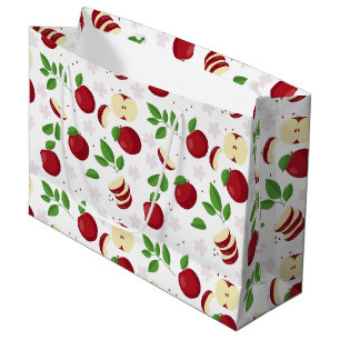 Rote Äpfel, Blüten und Grünmuster Große Geschenktüte
