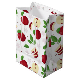 Rote Äpfel, Blüten und Grünmuster Mittlere Geschenktüte