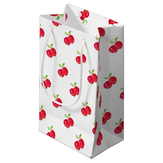 Rote Äpfel Fruchtiges Gemälde Gärtner Geschenk Kleine Geschenktüte (Vorderseite Schrägansicht)
