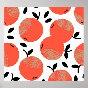 Rote Äpfel: Golden Textured Pattern. Poster