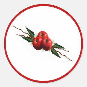 Rote Äpfel mit Aquarellfarbe Runder Aufkleber