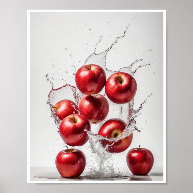 Rote Äpfel mit weißer Splash-Hinterwand Poster (Vorne)