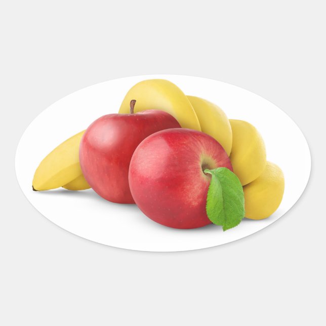 Rote Äpfel und Bananen Ovaler Aufkleber (Vorderseite)