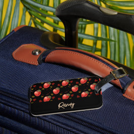 Rote Äpfel und Blätter auf schwarz Gepäckanhänger