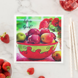 Rote Äpfel und Rose Das Leben ist das gute Abendes Serviette