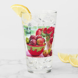 Rote Äpfel und Rose Das Leben ist gut trinken Glas