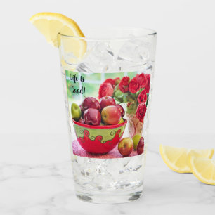 Rote Äpfel und Rose Das Leben ist gut trinken Glas
