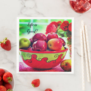 Rote Äpfel und Rosen Das Leben ist gut Esstisch Se Serviette