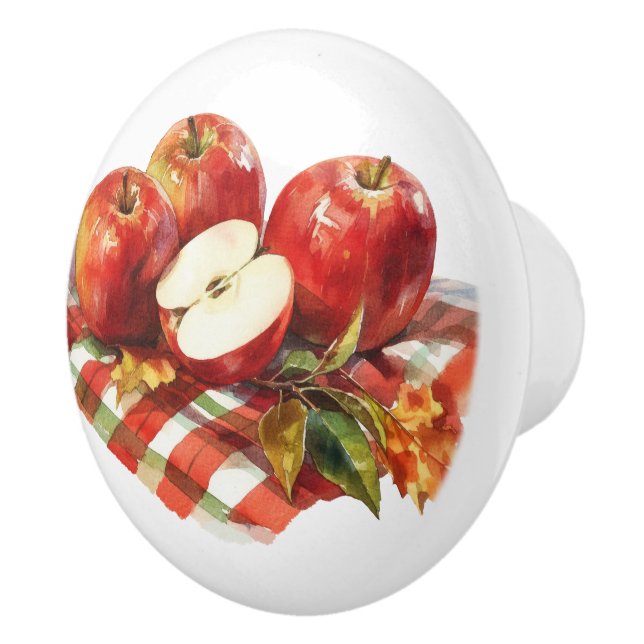 Rote Äpfel und rote Gingham-Küche Keramikknauf (Rechts)
