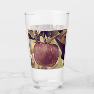 Rote Apfelfrucht und Blätter Aquarell fallen Glas