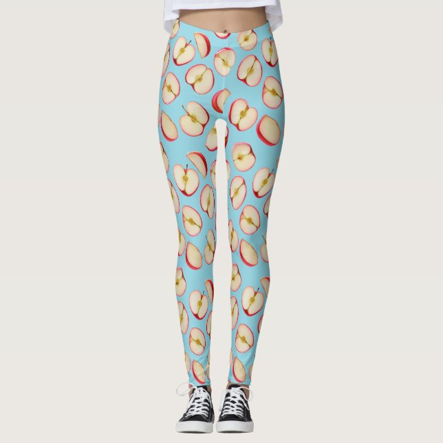 Rote Apfelhälften Muster Leggings (Vorderseite)